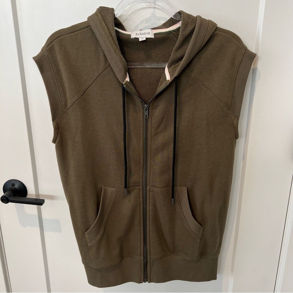 Evereve Whitley Sleeveless Zip‎ Up Hooded Sweatshirt Vest Green Womens Size XS - Picture 2 of 10